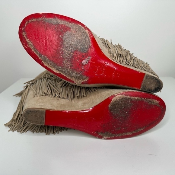 Christian Louboutin Pina Tan Suede Flat Fringe Wedge Boots- Boho Chic - Picture 8 of 10
